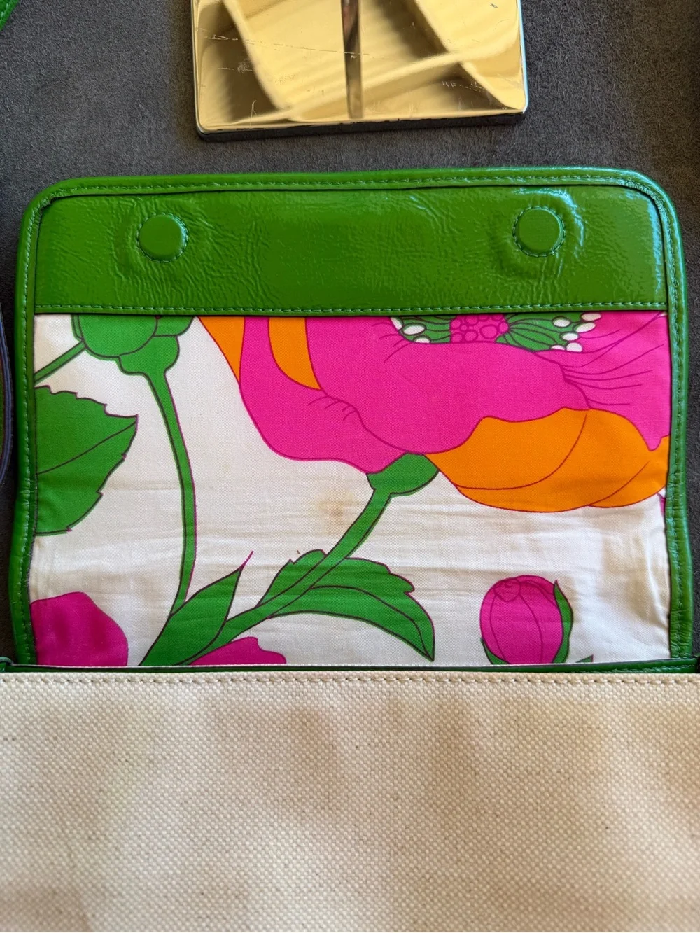 Kate Spade Vintage Floral Flap Crossbody & Green Patent Wallet Set